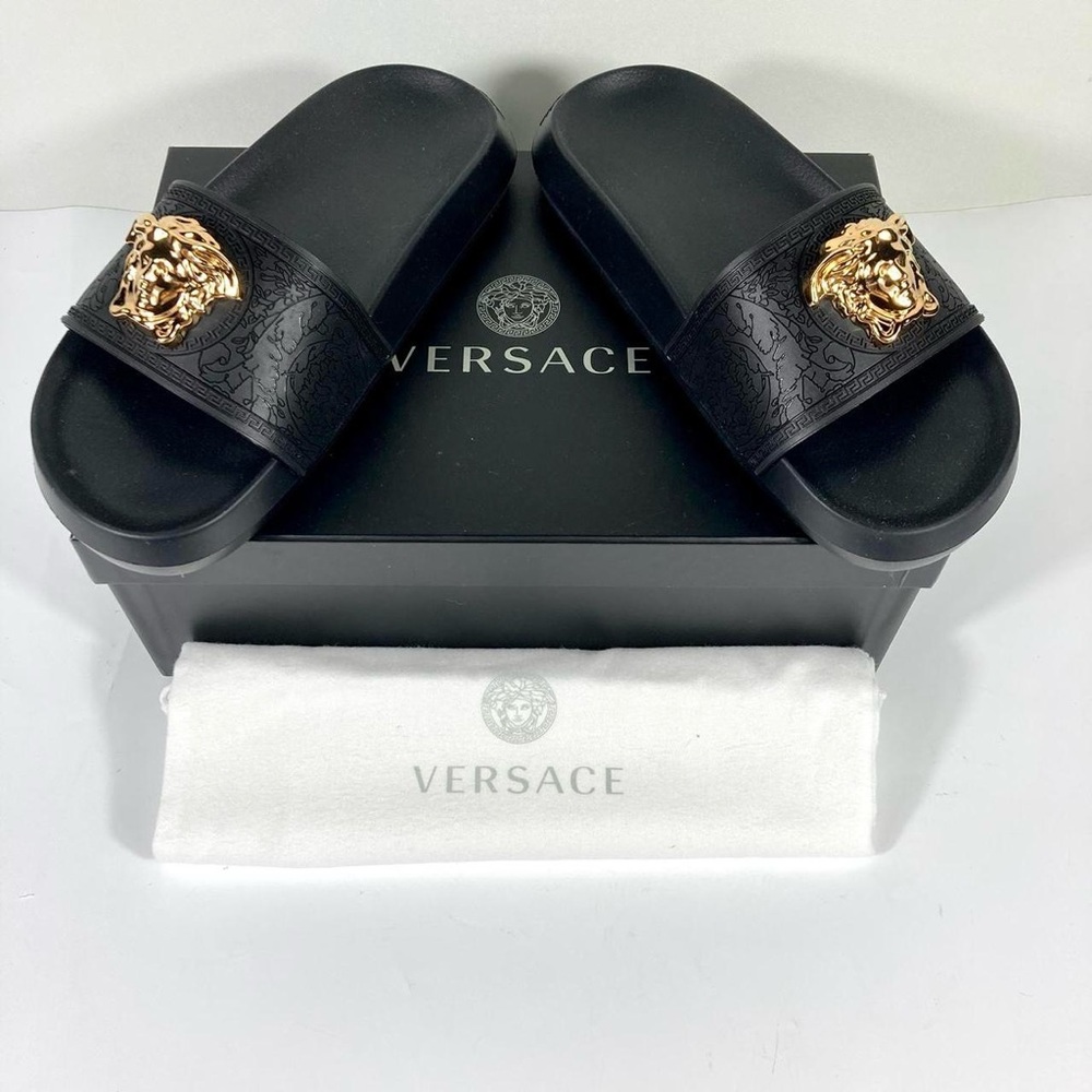 Versace Black and Gold Women's Slippers